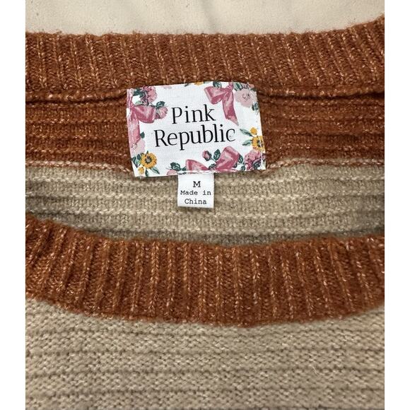 Cozy Cottage Fall Colored Soft Striped Sweater Size Medium Pink Republic - Picture 2 of 5